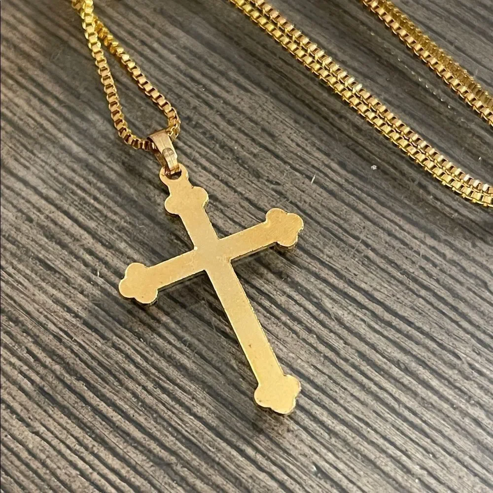 Vintage Gold-tone Cross Pendant on a Square Box Link Style Chain 20.25” approx
